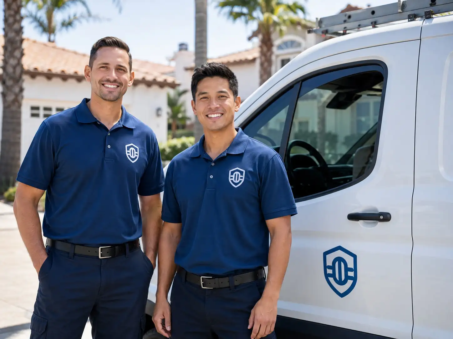 Licensed Anaheim termite pest control crew with a service van in Orange County