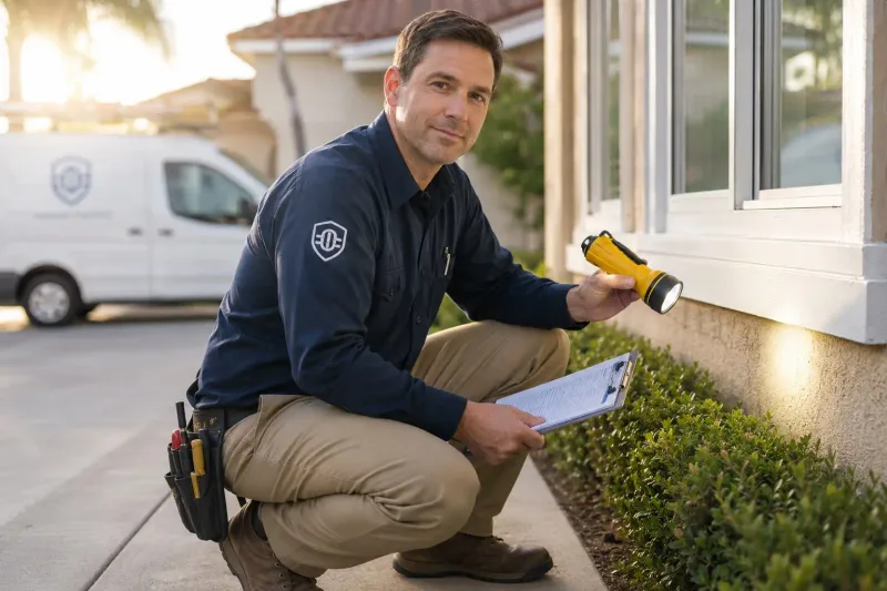 Licensed Anaheim termite technician treating a home for a termite infestation